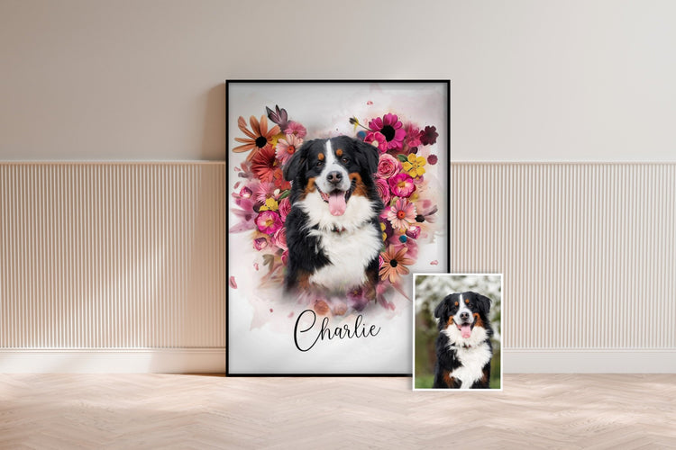 Tierportrait im Floral-Engel-Stil